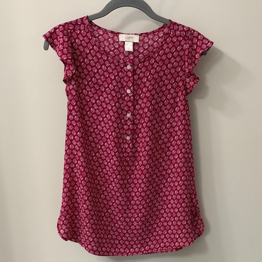 LOFT Burgundy Geometric Blouse